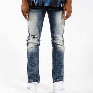 NWOT Smoke Rise Distressed Ripped Thread Denim Slim Fit Jeans 34x34